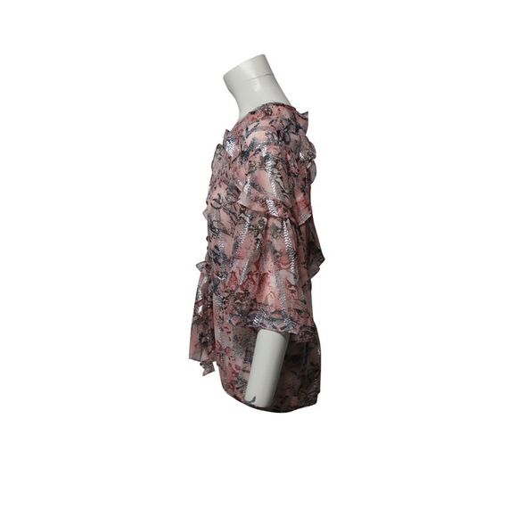 Iro Open-back Metallic Fil Coupé Chiffon Blouse in Pastel Pink Silk